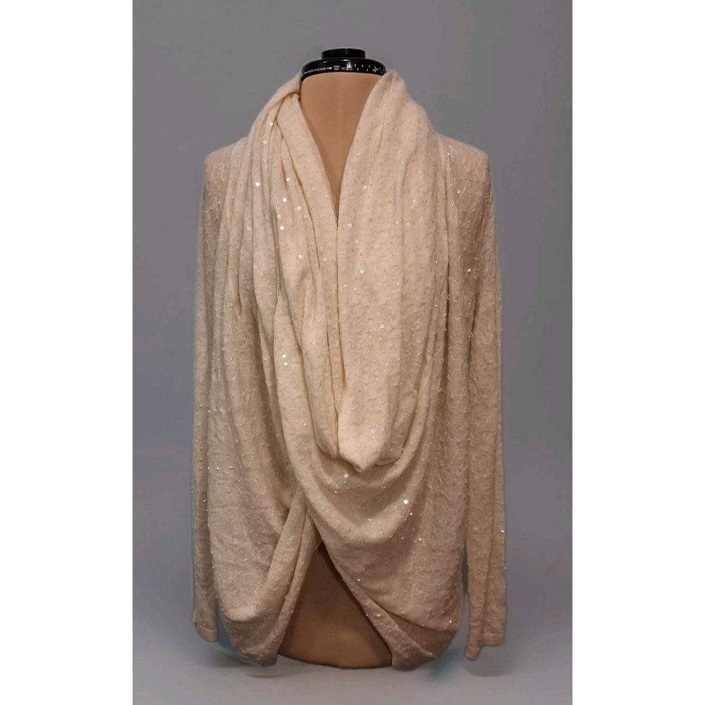 Alice + Olivia Cream Wool Draped Open-front Cardigan Beaded Sequined  Sm. READ‎